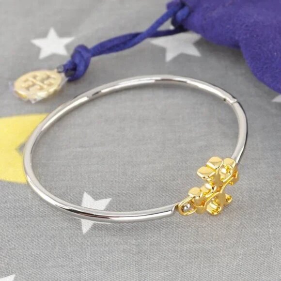 Tory Burch Eleanor Hinged Cuff Bracelet in Gold / Silver. - Picture 5 of 6
